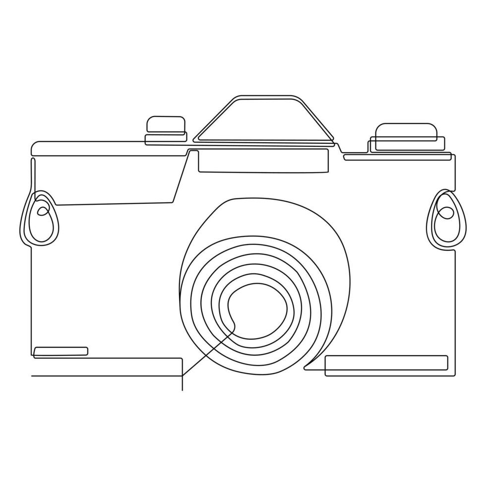 Continuous single line digital camera vector outline art illustration and editable drawing for logo Design and stroke hand drawn