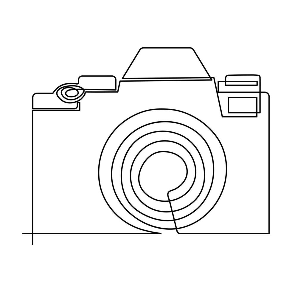 Continuous single line digital camera vector outline art illustration and editable drawing for logo Design and stroke hand drawn