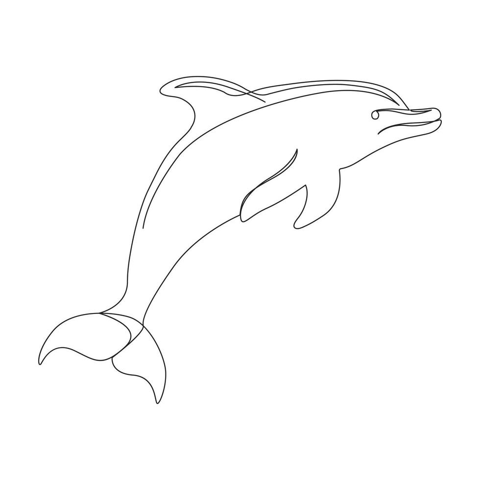 Continuous single line of cute dolphin outline vector art drawing and world wildlife Day concept vector illustration