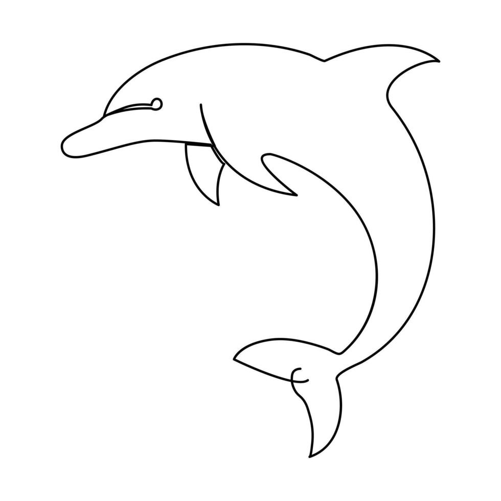 Continuous single line of cute dolphin outline vector art drawing and world wildlife Day concept vector illustration