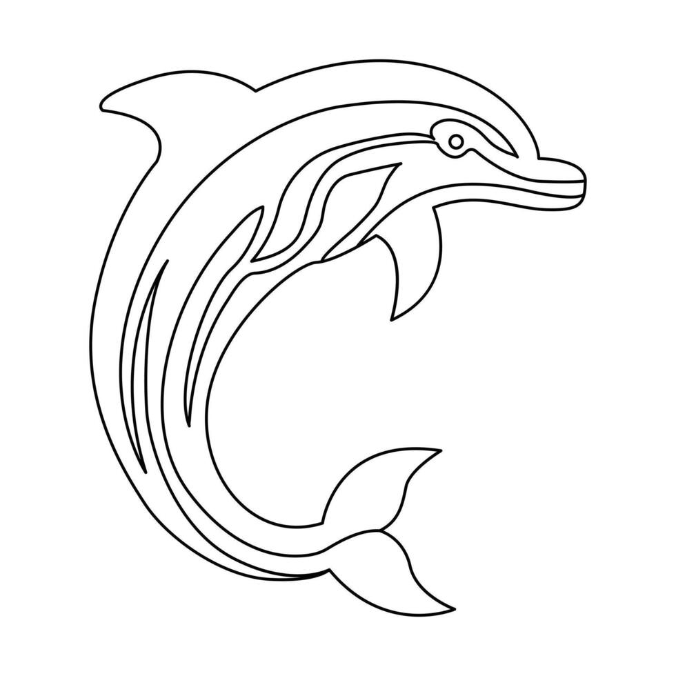 Continuous single line of cute dolphin outline vector art drawing and world wildlife Day concept vector illustration