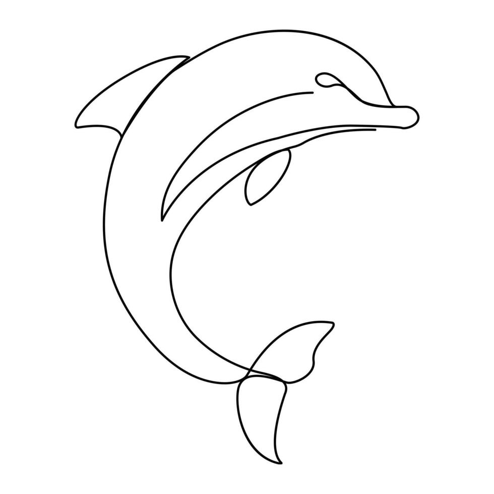 Continuous single line of cute dolphin outline vector art drawing and world wildlife Day concept vector illustration