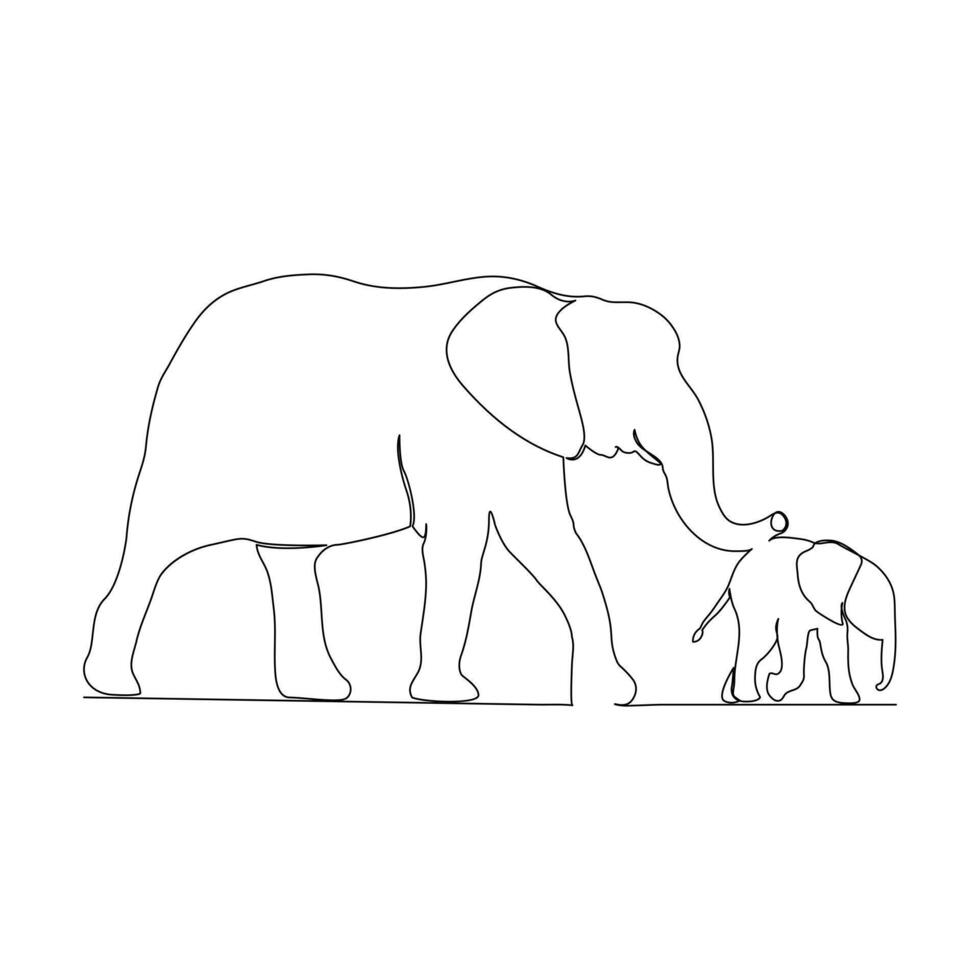 Elephant continuous single line art drawing and world wildlife Day concept Minimalist vector art illustration.