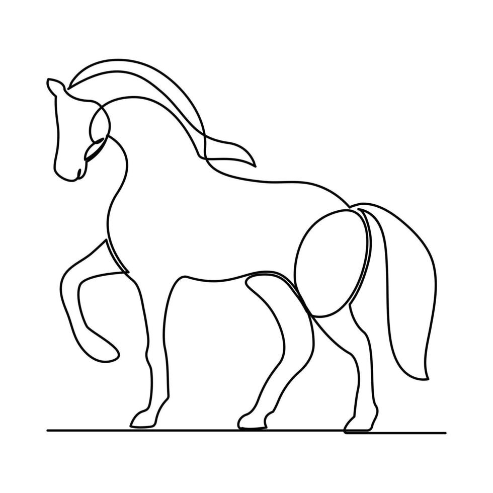 Continuous one line horse outline vector art drawing and world wildlife Day single line art design illustration.