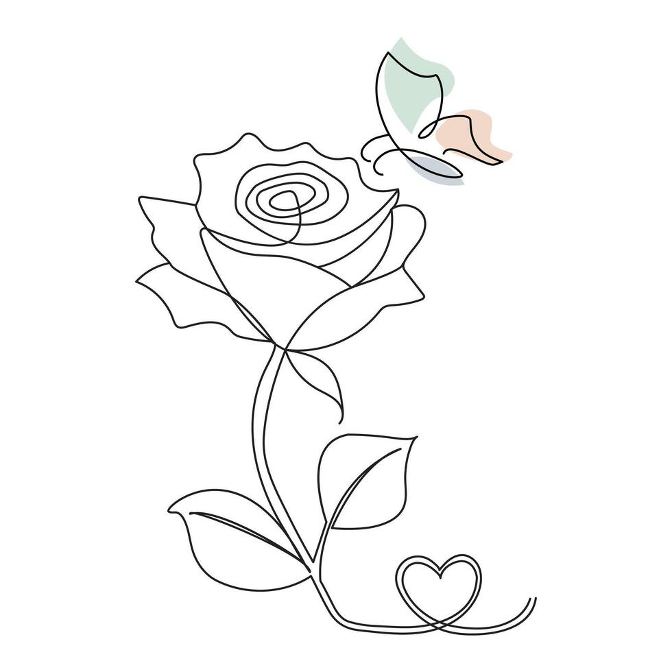 continuo uno línea Rosa flor dibujado contorno vector Arte ilustración y San Valentín día línea Arte diseño