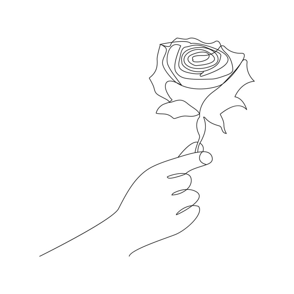 continuo uno línea Rosa flor dibujado contorno vector Arte ilustración y San Valentín día línea Arte diseño