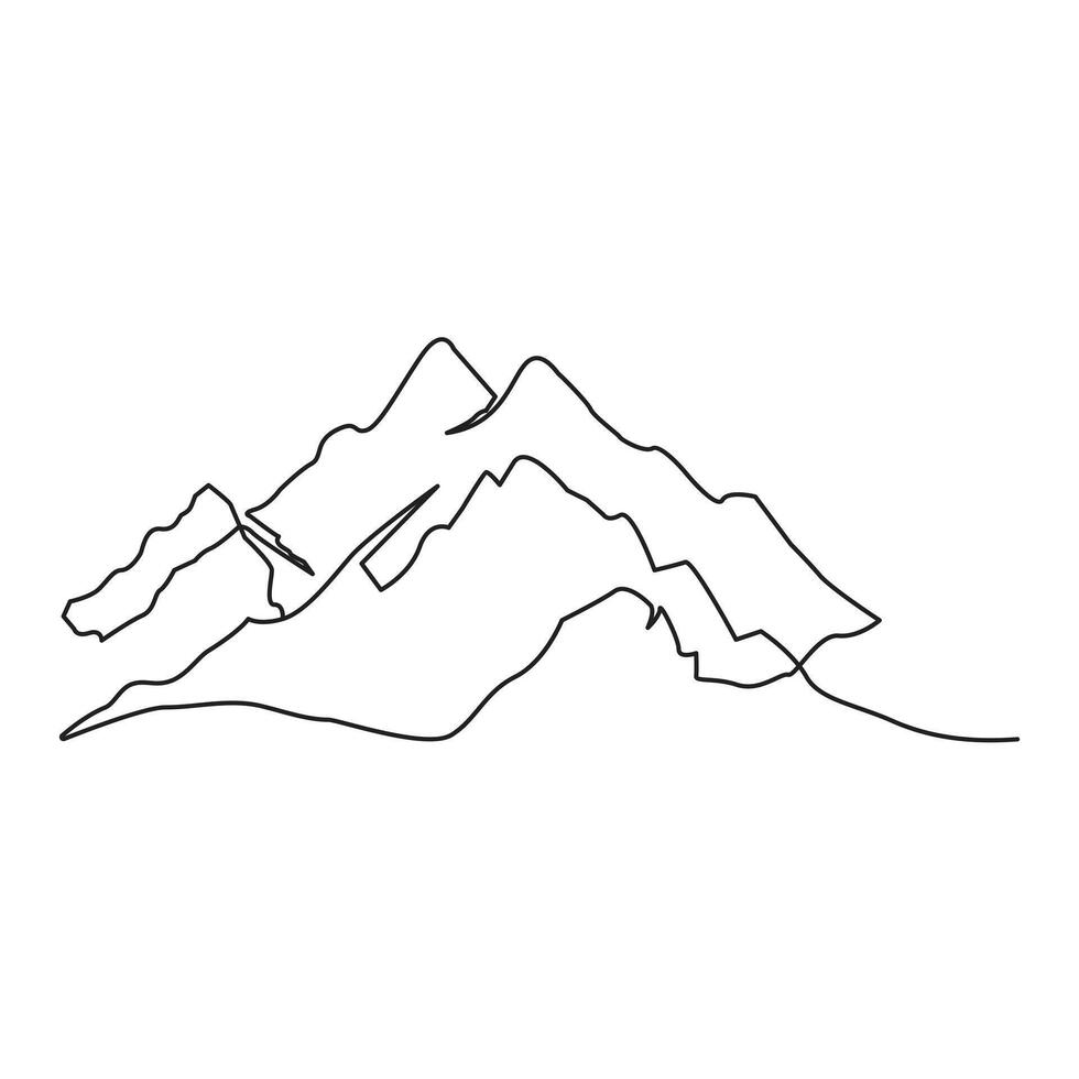 Continuous one line drawing of mountains range landscape vector outline art illustration.