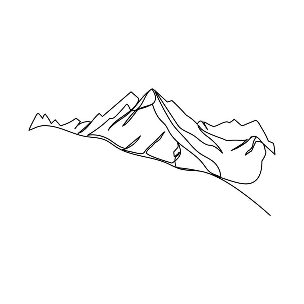 Continuous one line drawing of mountains, landscape of mountain range single line drawn Vector illustration.