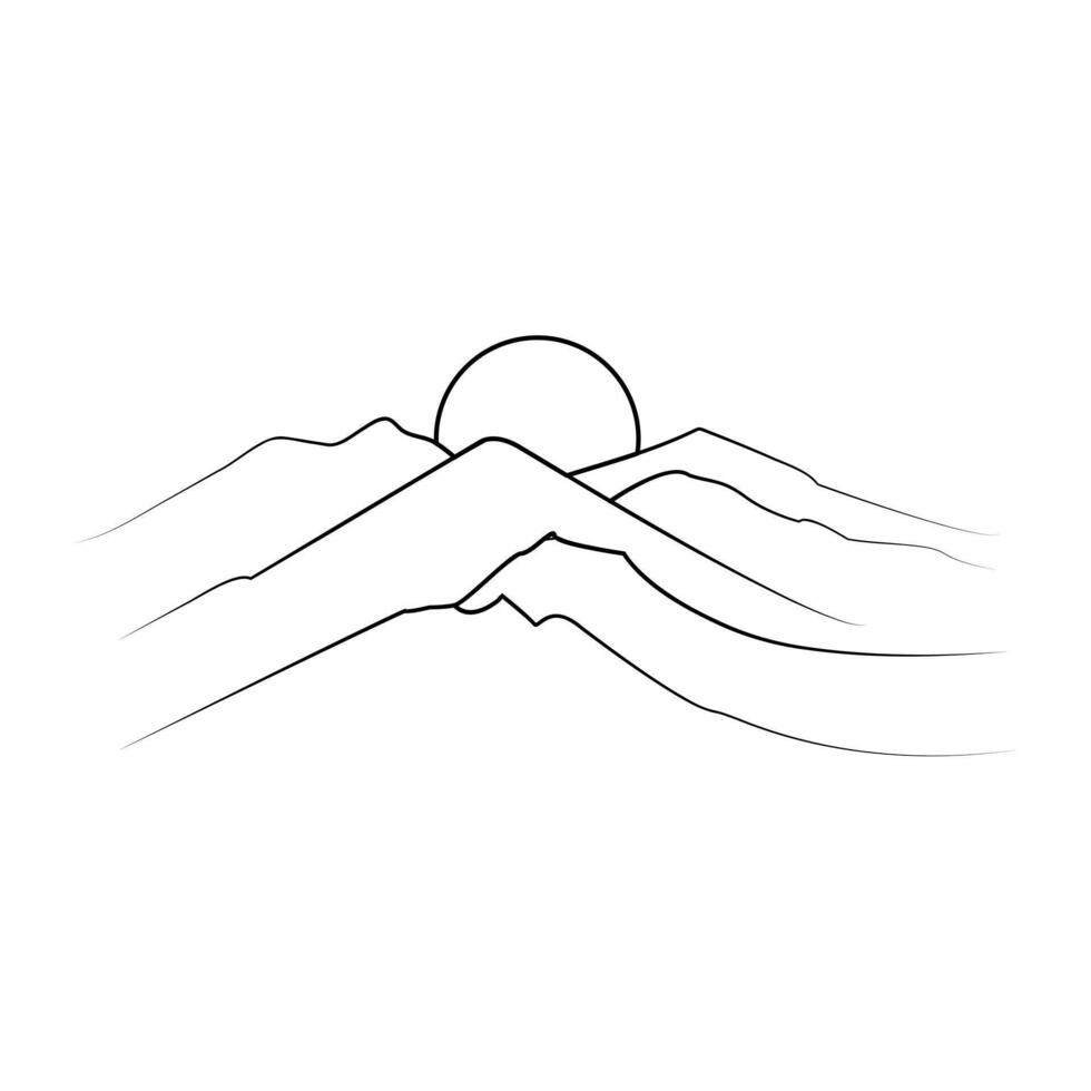 Continuous one line drawing of mountains range landscape vector outline art illustration.