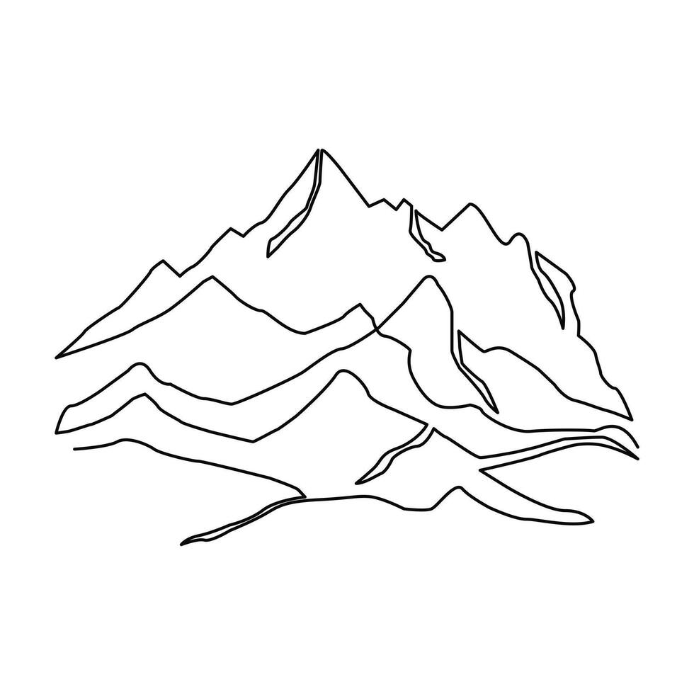 Continuous one line drawing of mountains range landscape vector outline art illustration.