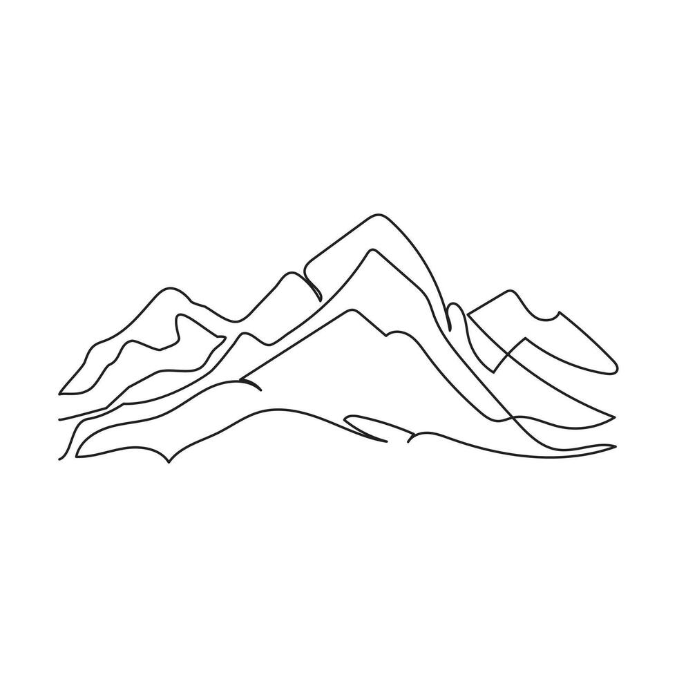 continuo uno línea dibujo de montañas, paisaje de montaña rango soltero línea dibujado vector ilustración.