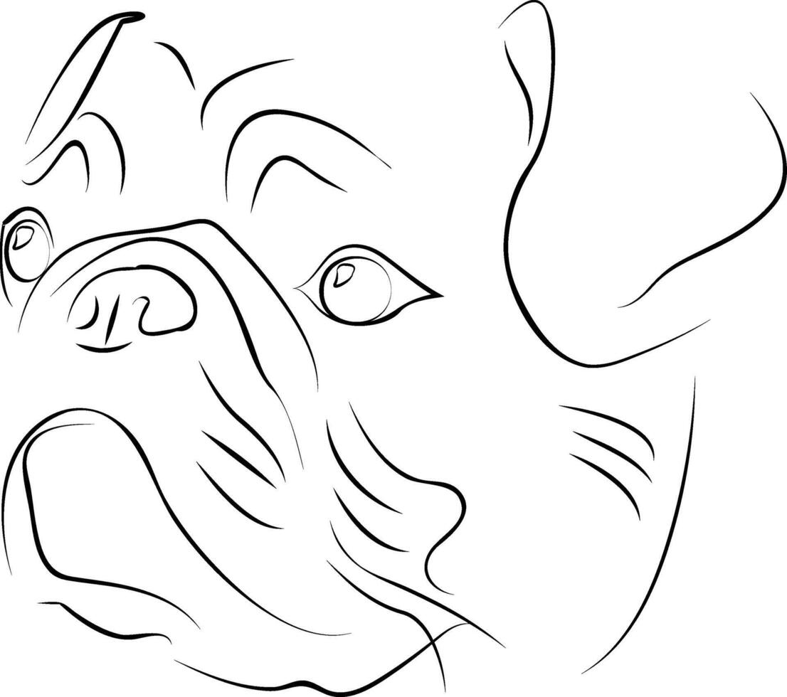 Outline of a pug's head. Dog on a white background. Design of greeting cards, posters, patches, prints on clothes, emblems. Pet. vector