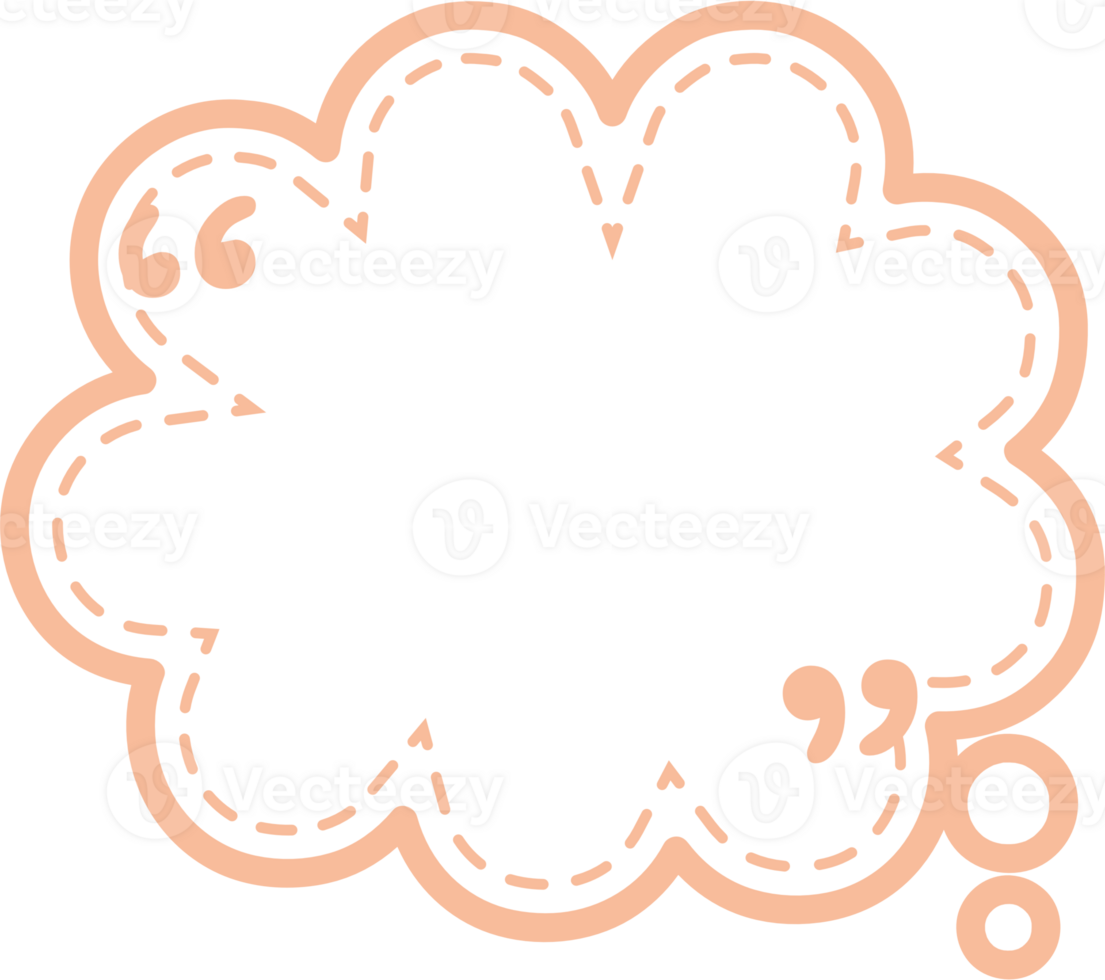 Dashed line Colorful pastel orange color speech bubble balloon with quotation marks, icon sticker memo keyword planner text box banner, flat png transparent element design