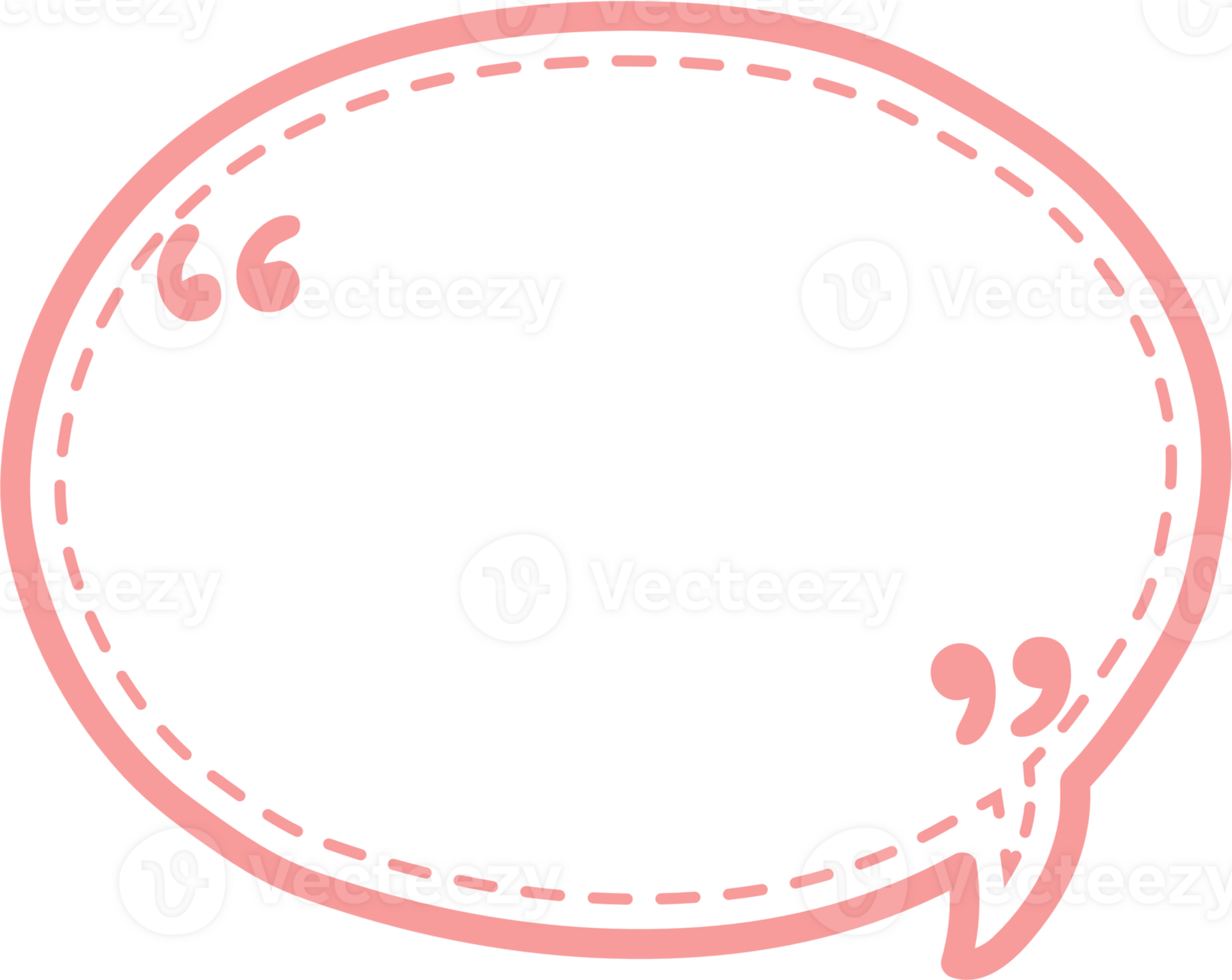 Dashed line Colorful pastel pink color speech bubble balloon with quotation marks, icon sticker memo keyword planner text box banner, flat png transparent element design