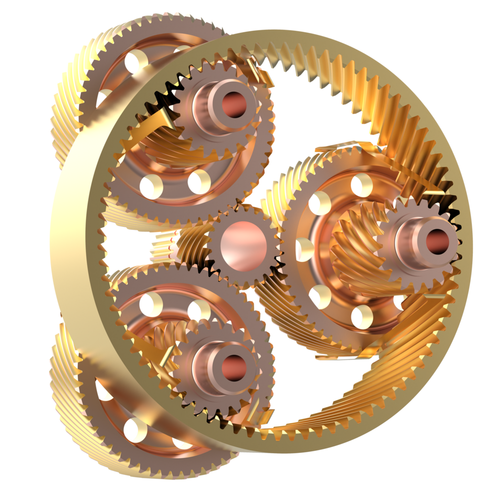 Transmission cog wheels isolated on background. 3d rendering - illustration png