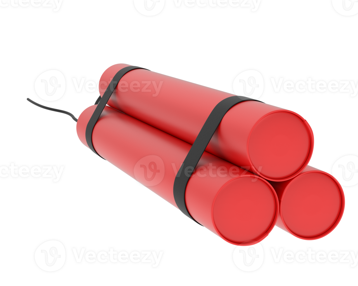 Red explosive dynamite isolated on background. 3d rendering - illustration png