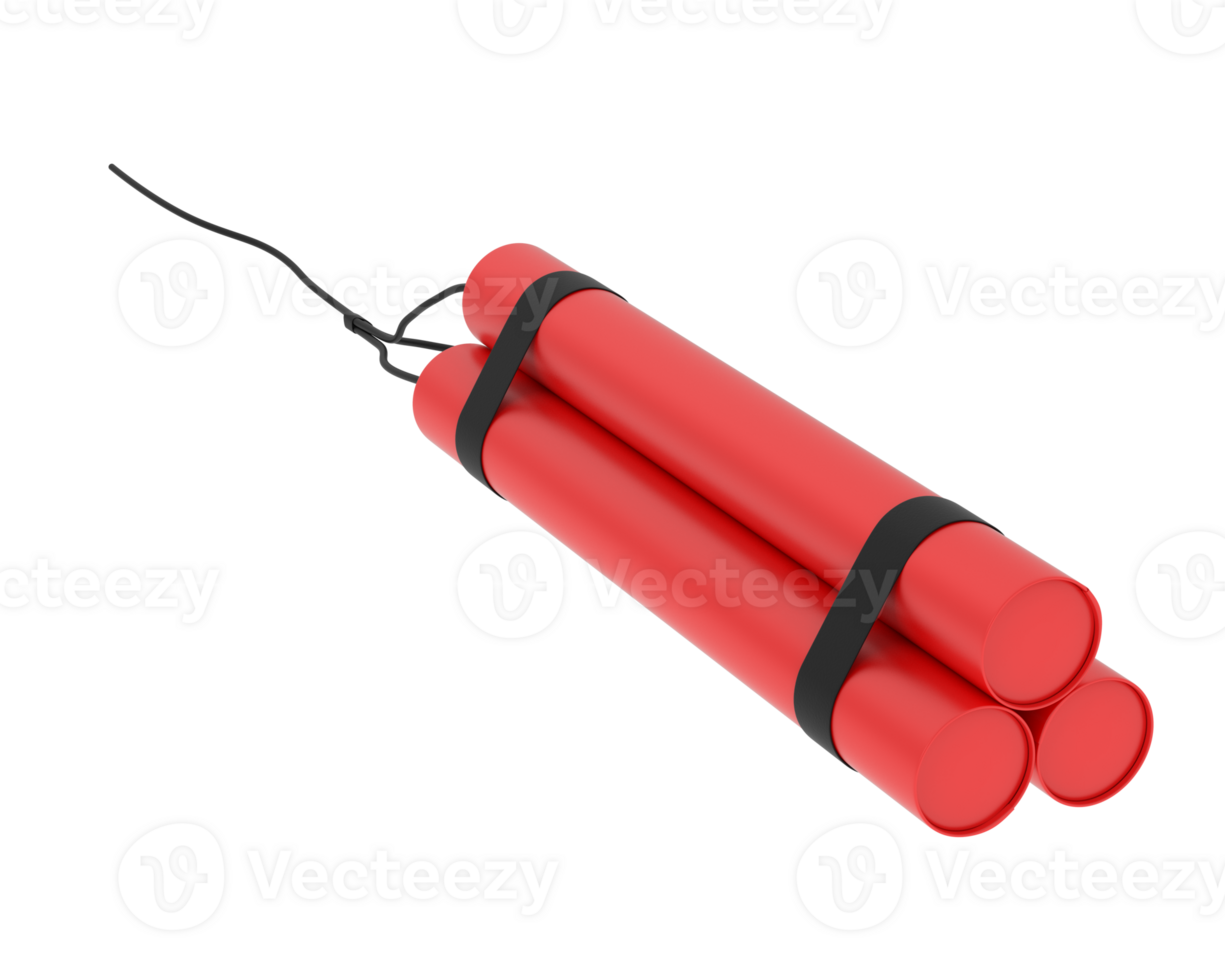 Red explosive dynamite isolated on background. 3d rendering - illustration png