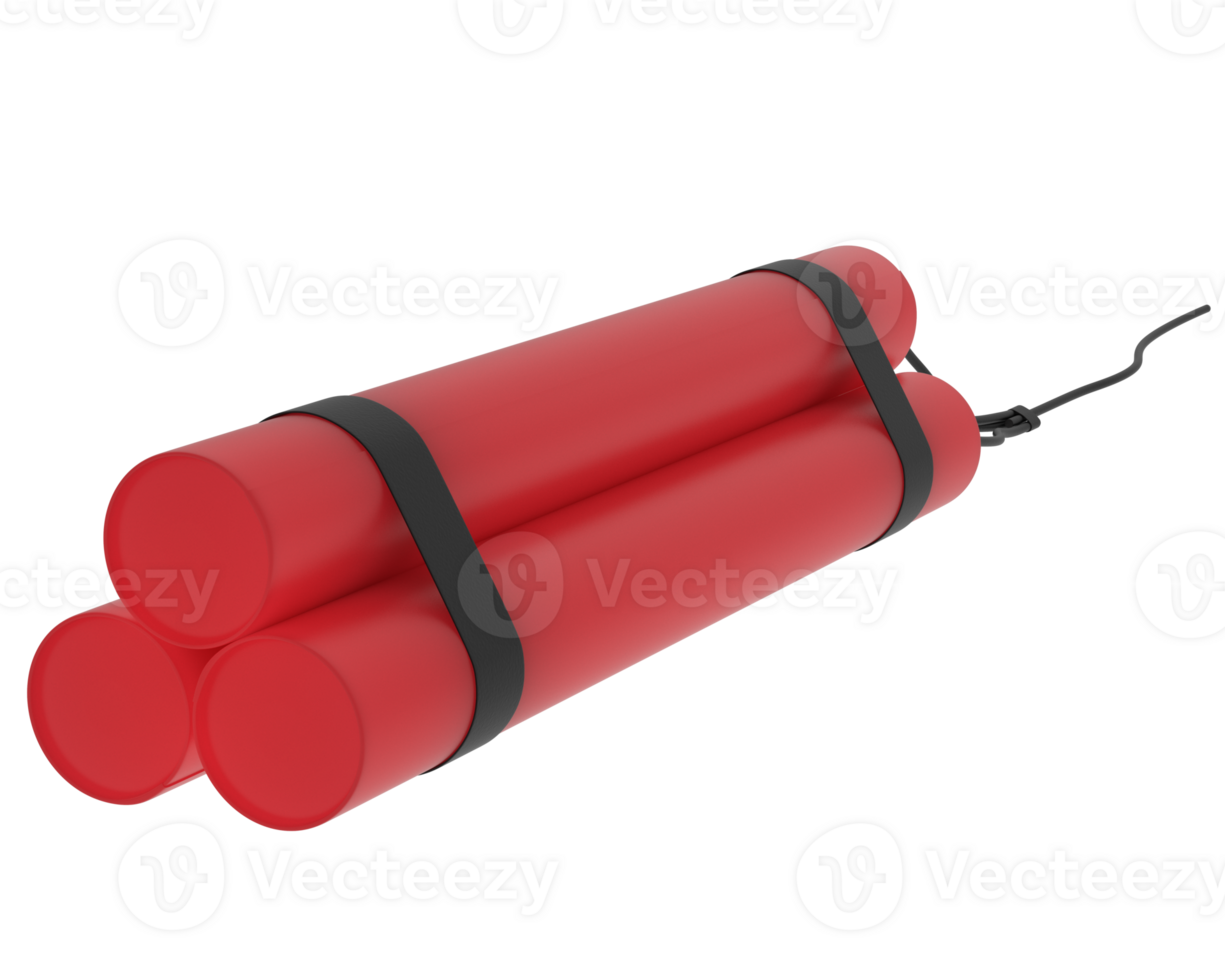 Red explosive dynamite isolated on background. 3d rendering - illustration png