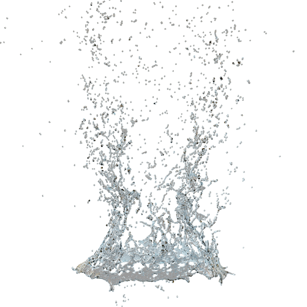 3d clear blue water scattered around, water splash transparent isolated. 3d render illustration png