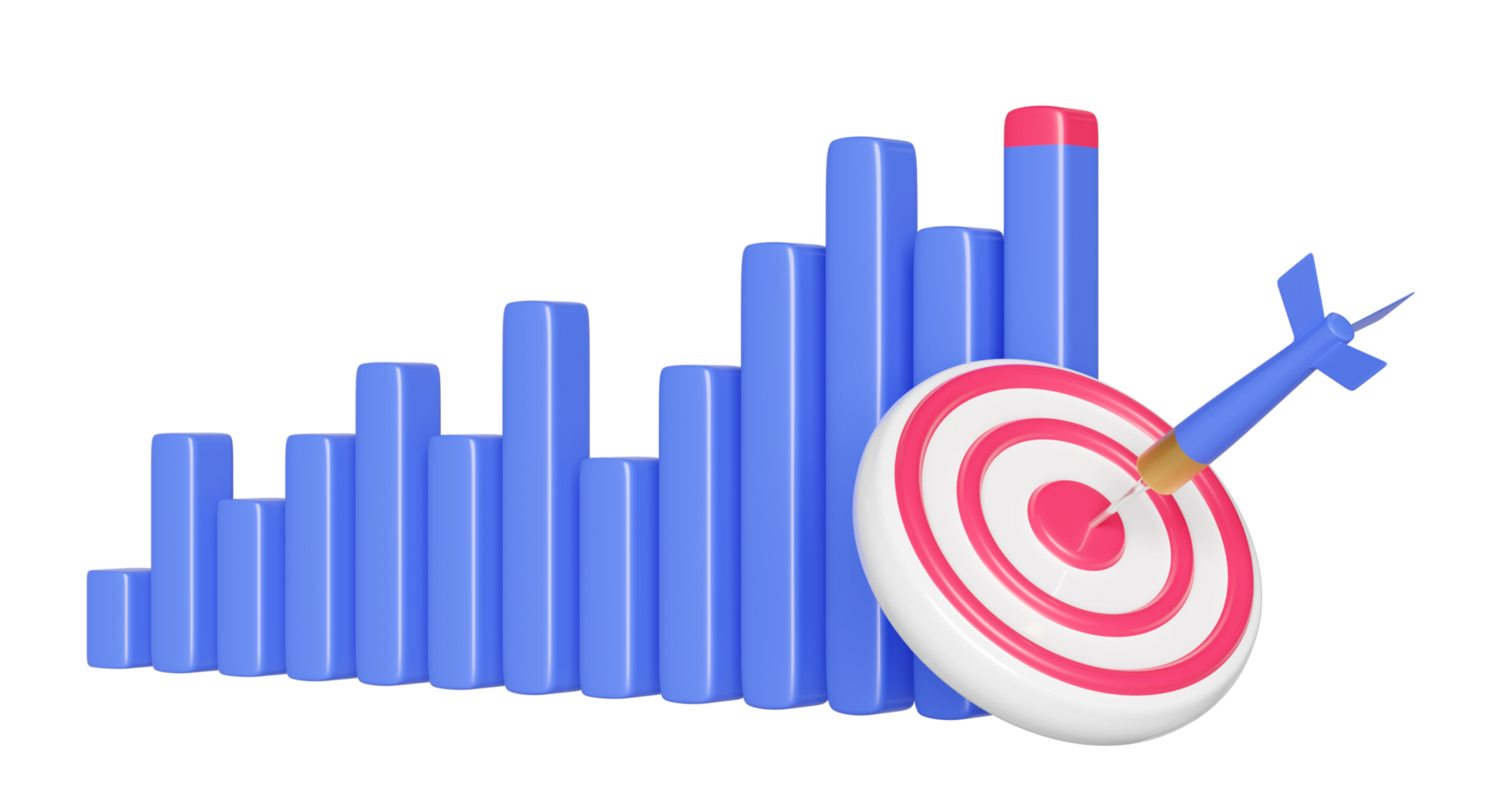 3d charts graph with darts, target, analysis business financial data. business strategy concept, 3d render illustration png