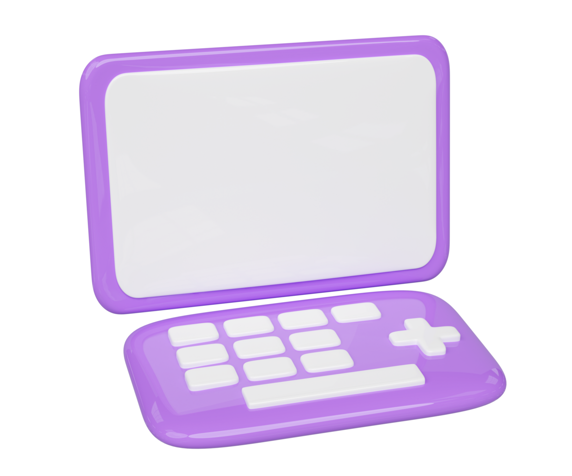 3d purple laptop computer monitor isolated. minimal concept, 3d render illustration png