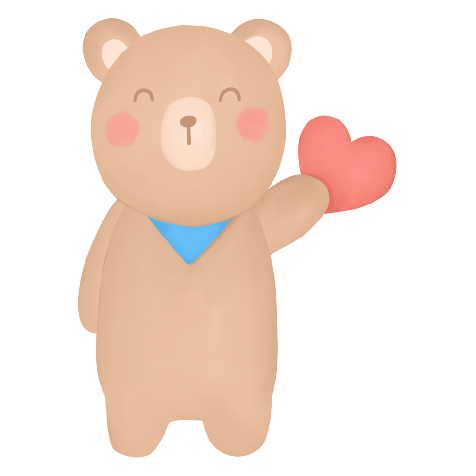 schattig teddy beer Holding roze hart. waterverf stijl. geïsoleerd Aan transparant achtergrond png