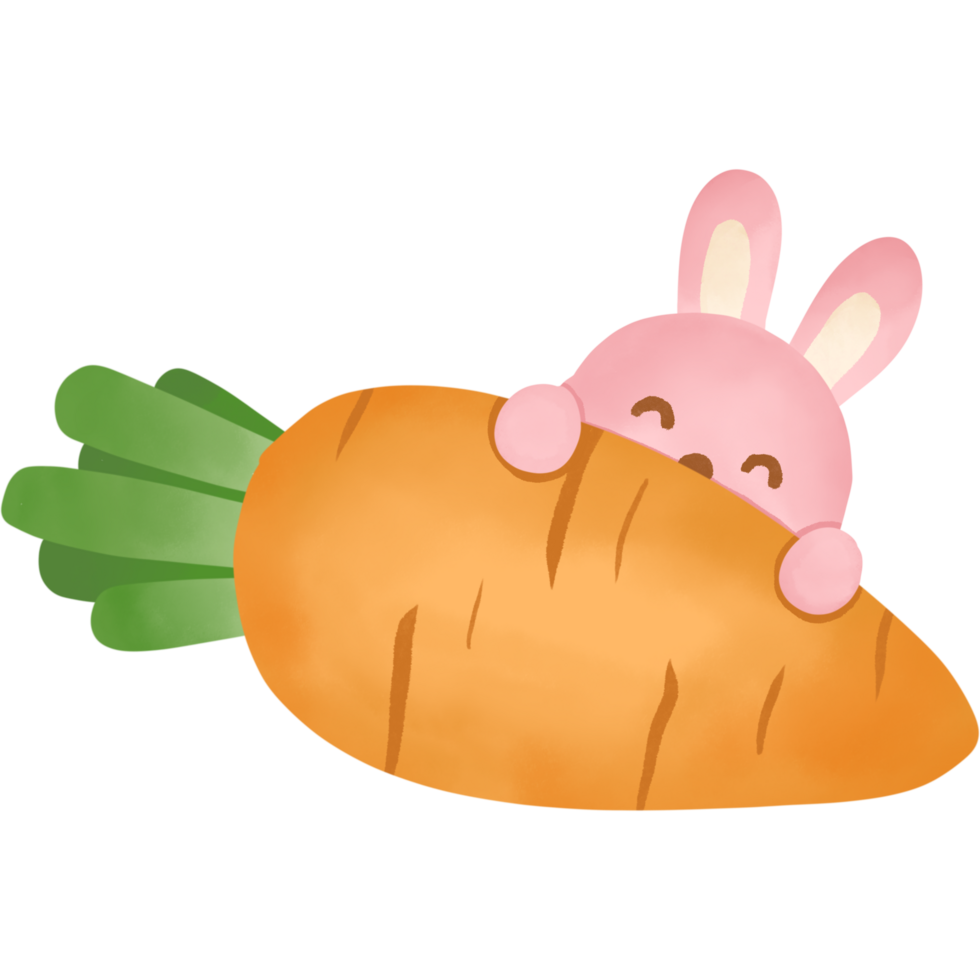 carrrot with rabbit clipart. water color style. isolated on transparent background png