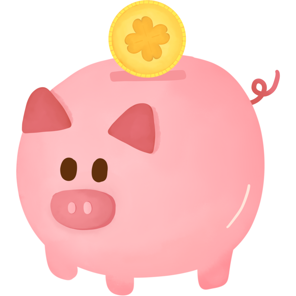 Pink piggy bank, watercolor style. isolated on transparent background png