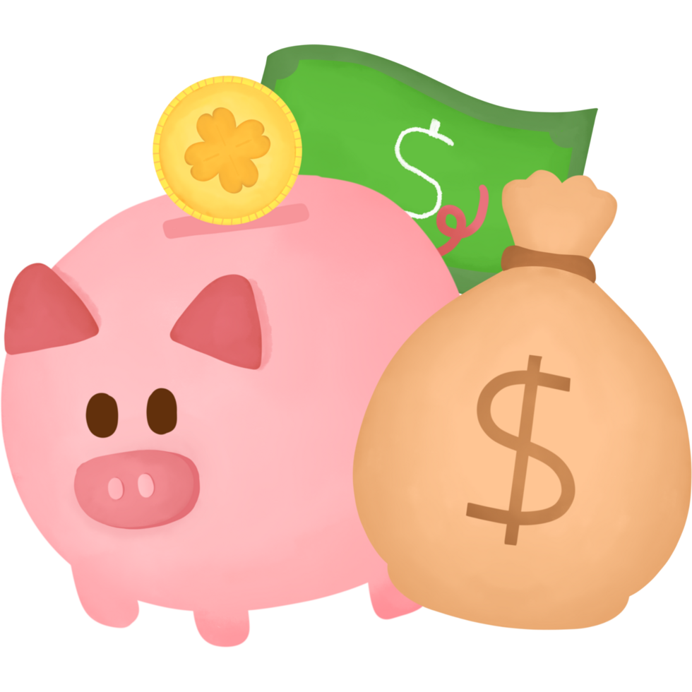 Pink piggy bank, watercolor style. isolated on transparent background png