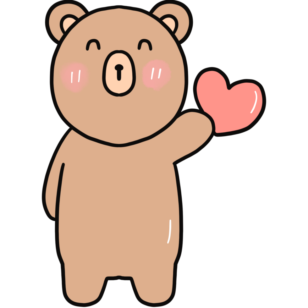 cute teddy bear holding pink heart. watercolor style. isolated on transparent background png