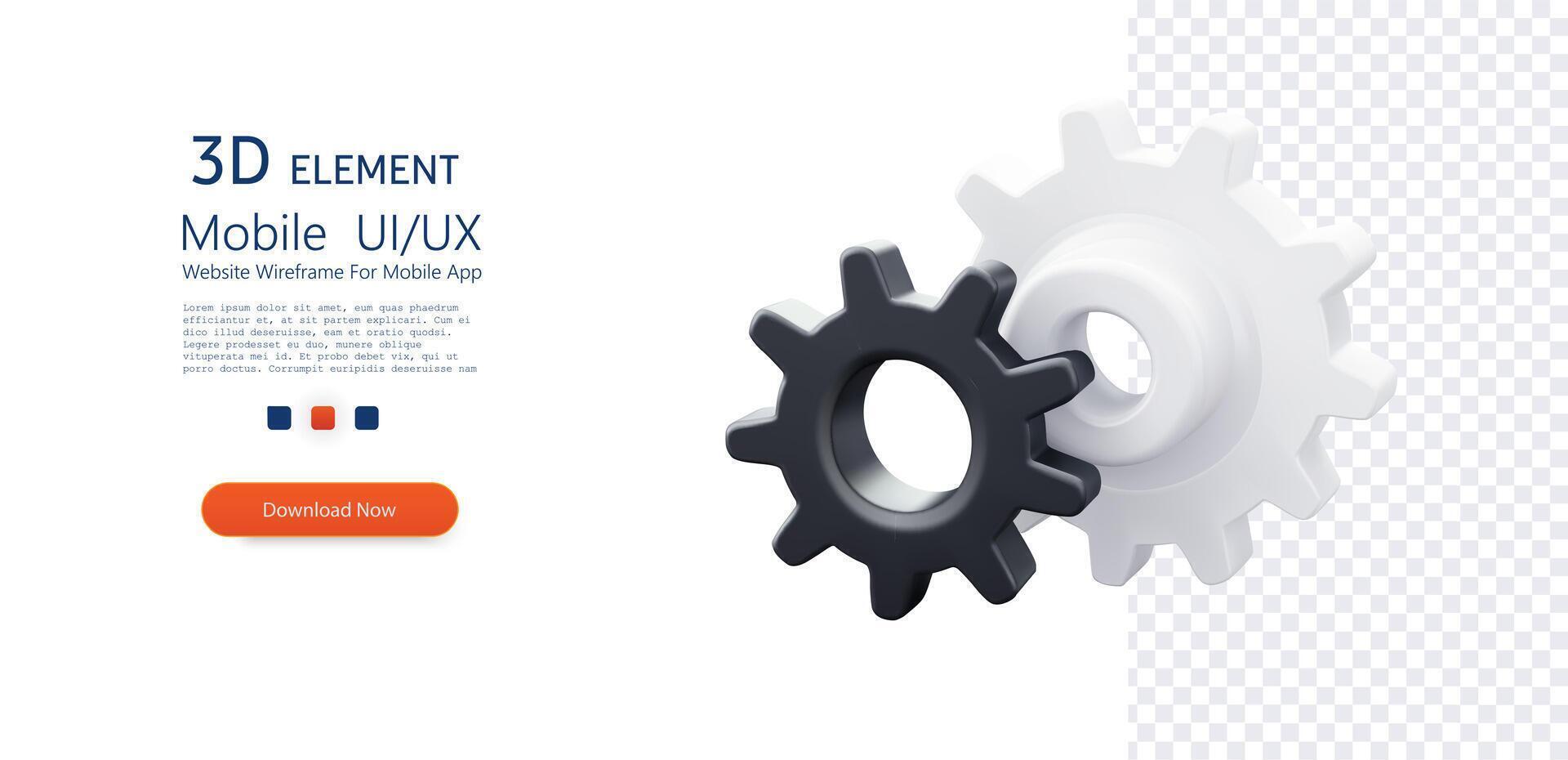 A striking 3D illustration depicting interlocking gears in black and white, symbolizing collaboration and precision engineering. Vector 3d gear icon. Teamwork concept.