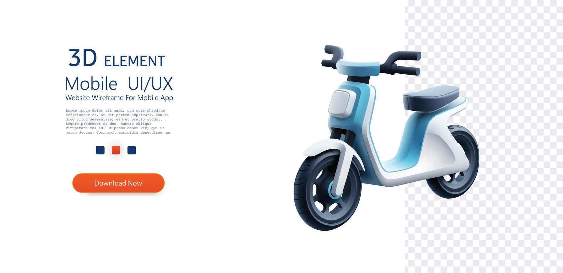 A high-quality showcasing a contemporary electric scooter in 3D perfect for urban mobility and eco-friendly travel concepts. Modern Electric Scooter Design. Vector illustration