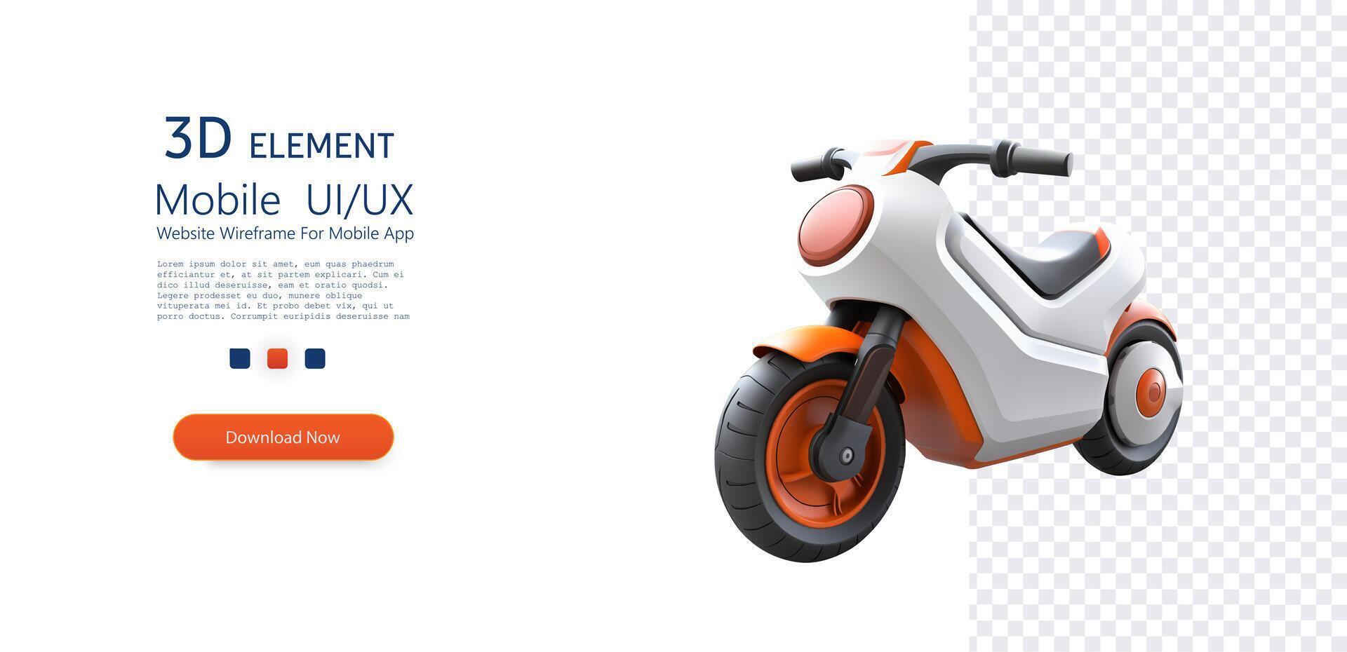 Modern Electric Scooter Isolated. A 3D electric scooter with a sleek white and orange design, isolated on a transparent background vector