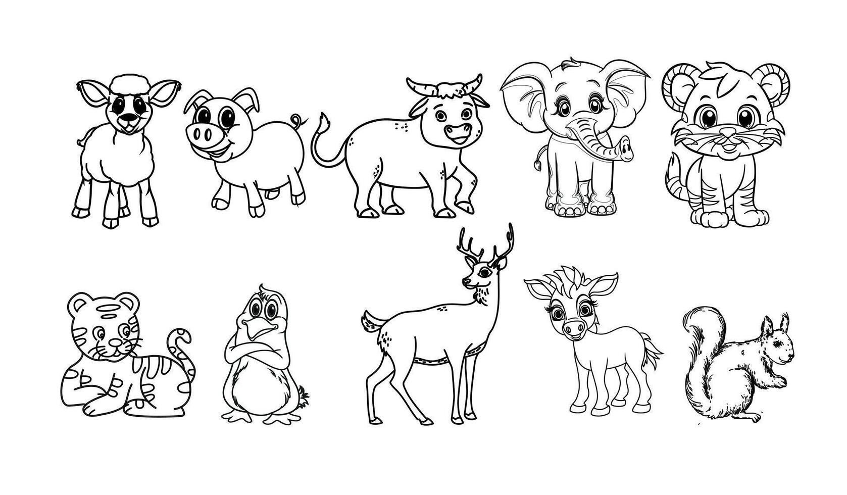 Cute Animal bundle coloring for kids vector
