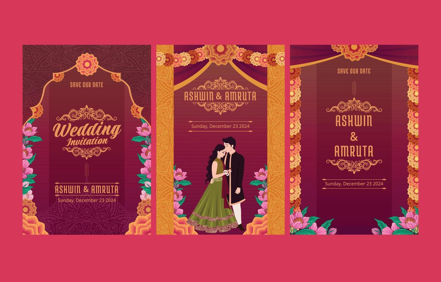 Indian Wedding Invitation with couples vectorTemplate vector