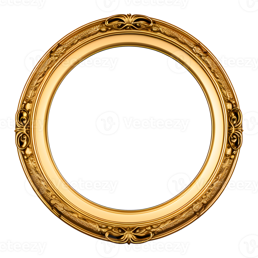 AI generated Antique Gold Circle Frame Isolated on Transparent Background png