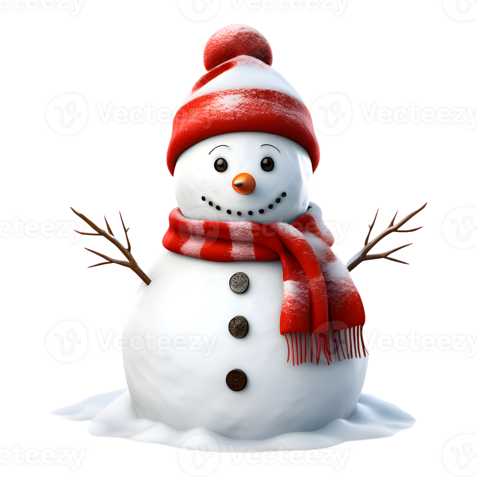 AI generated Snowman Christmas with Red Scarf and Hat Isolated on Transparent Background png