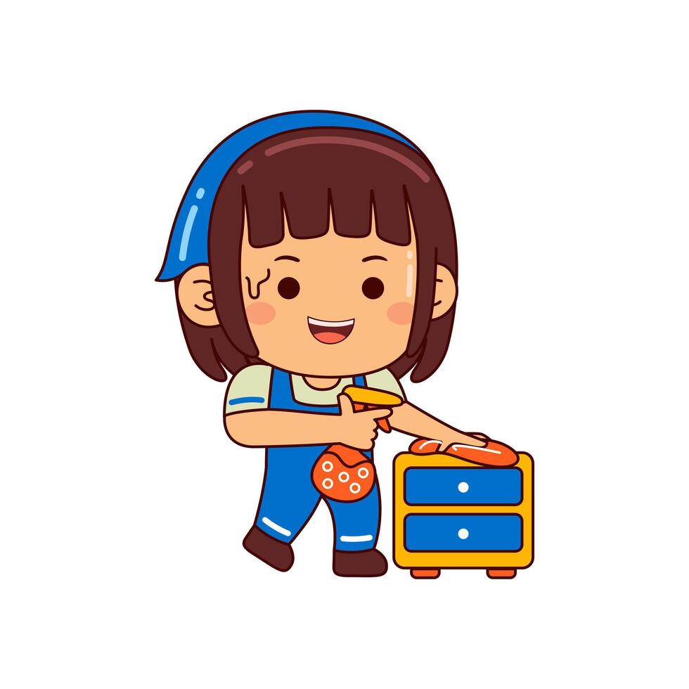 cute housekeeper girl cartoon character vector