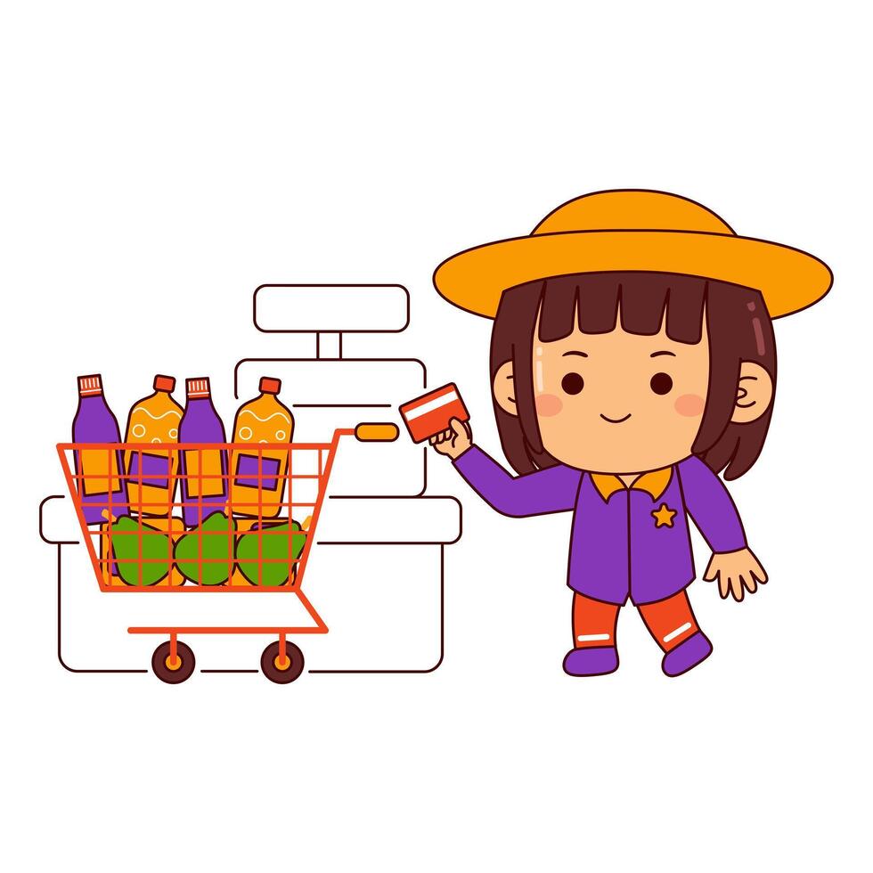 cute shopper girl cartoon character vector