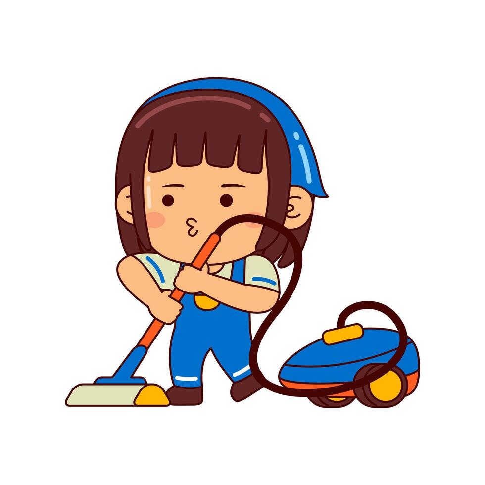 cute housekeeper girl cartoon character vector