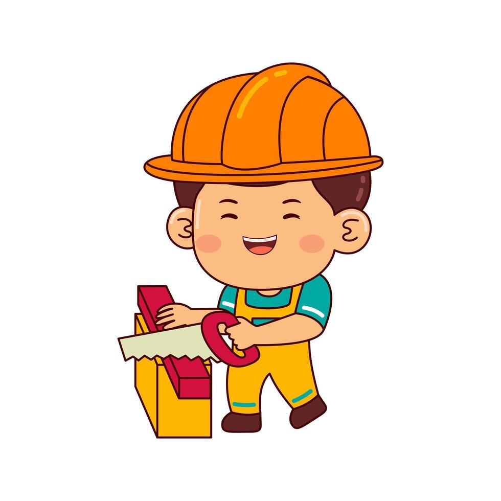 cute builder boy cartoon character vector