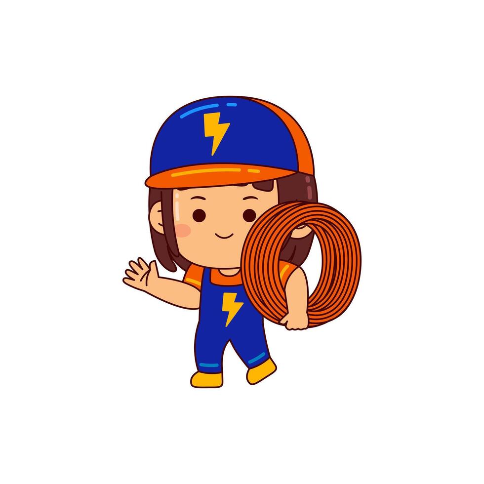 cute electrician girl cartoon character vector