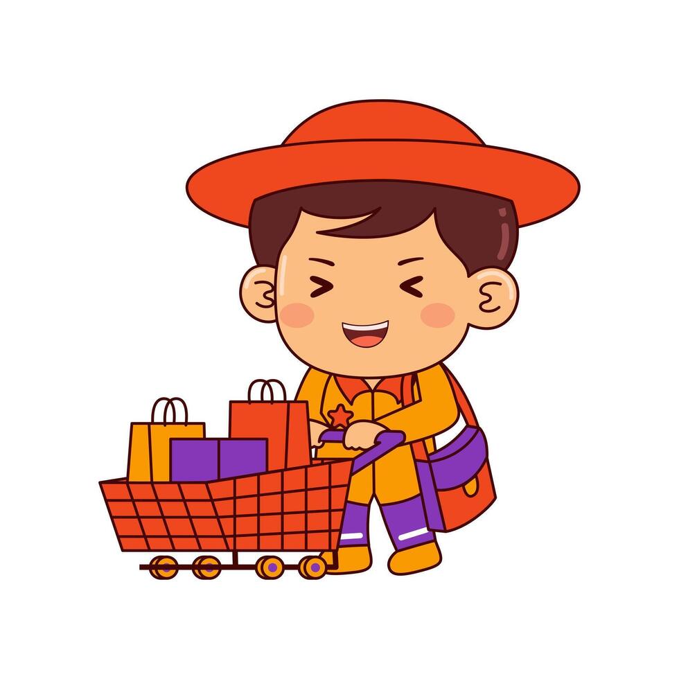 cute shopper boy cartoon character vector