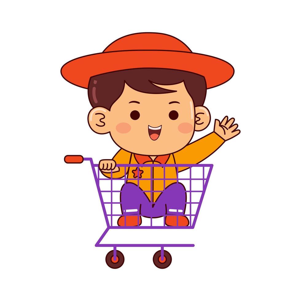 cute shopper boy cartoon character vector