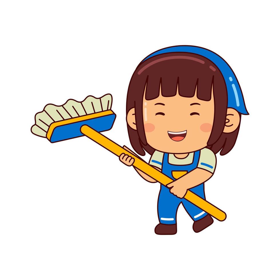 cute housekeeper girl cartoon character vector