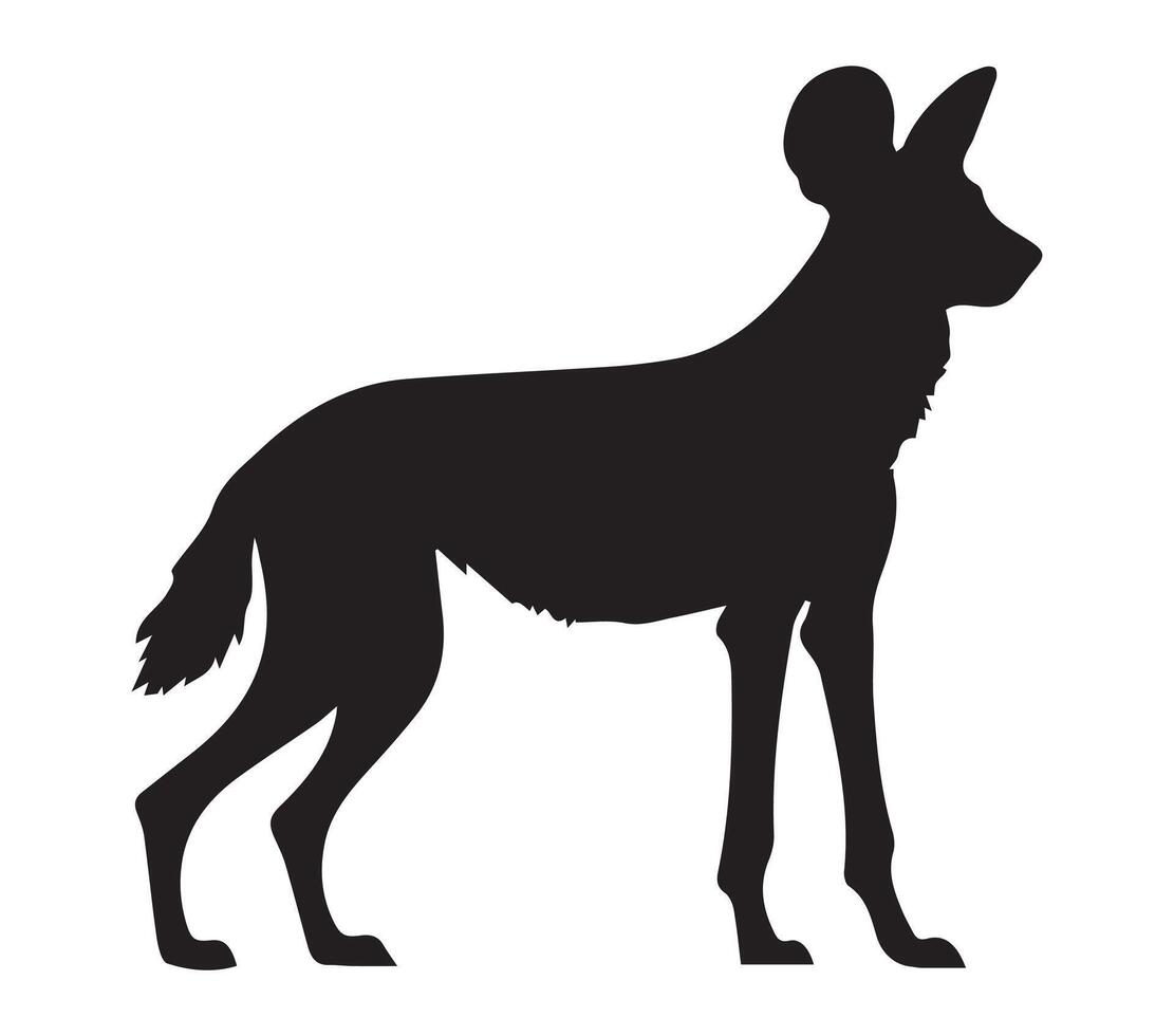 Black and white vector illustration of african wild dog.