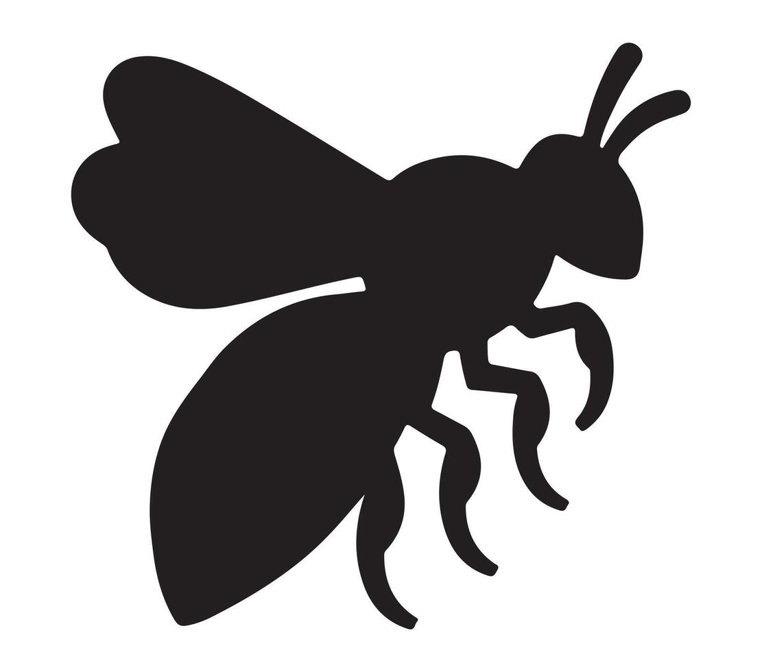 Black and White Africanized Honey Bee Silhouette. Vector Illustration.