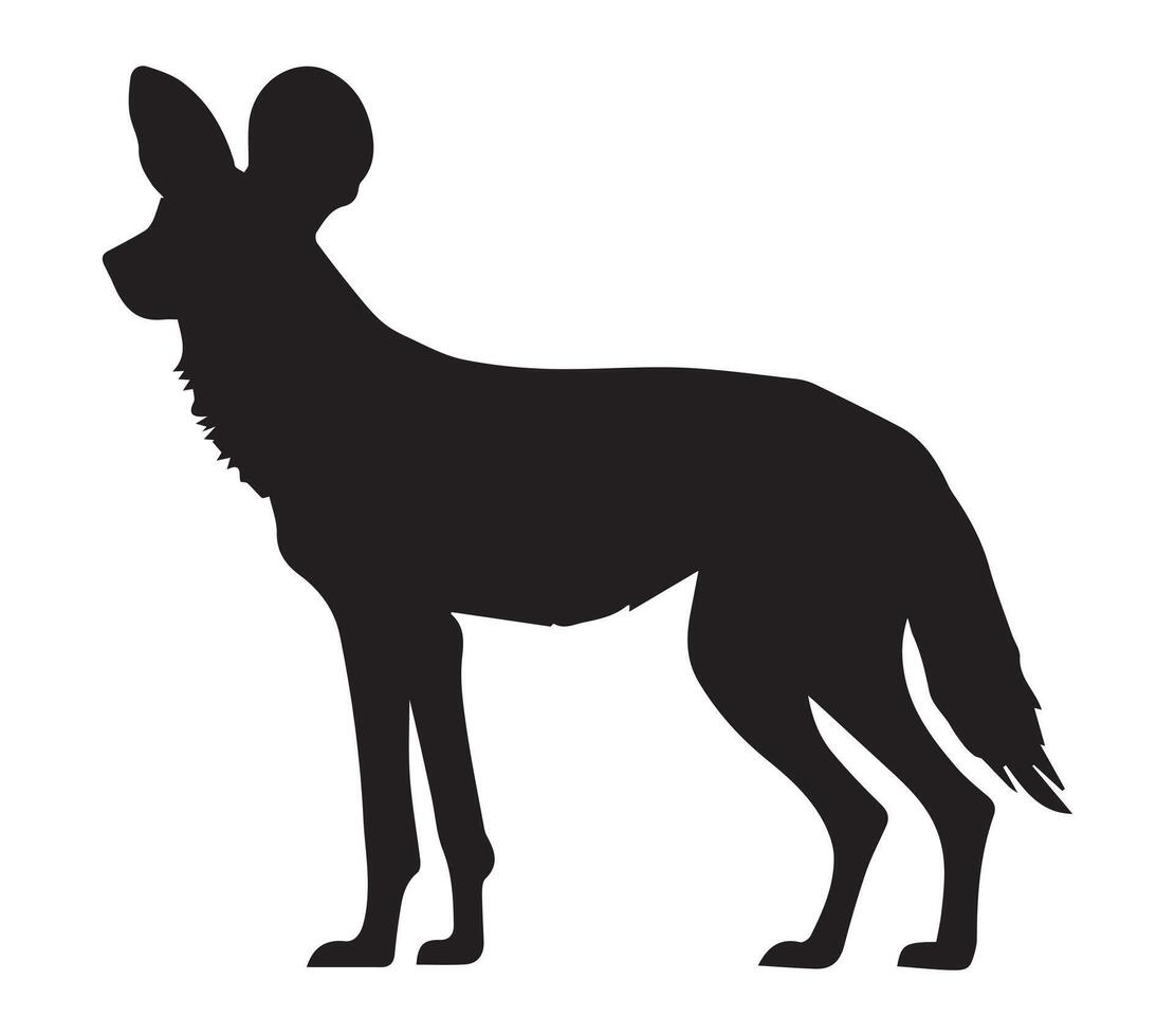 African Wild Dog Silhouette Stock Vector Illustration.