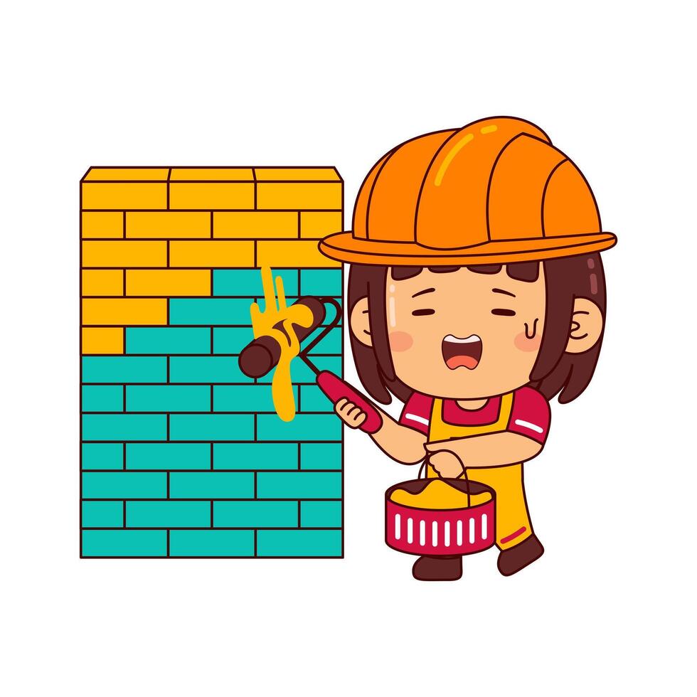 linda constructor niña dibujos animados personaje vector