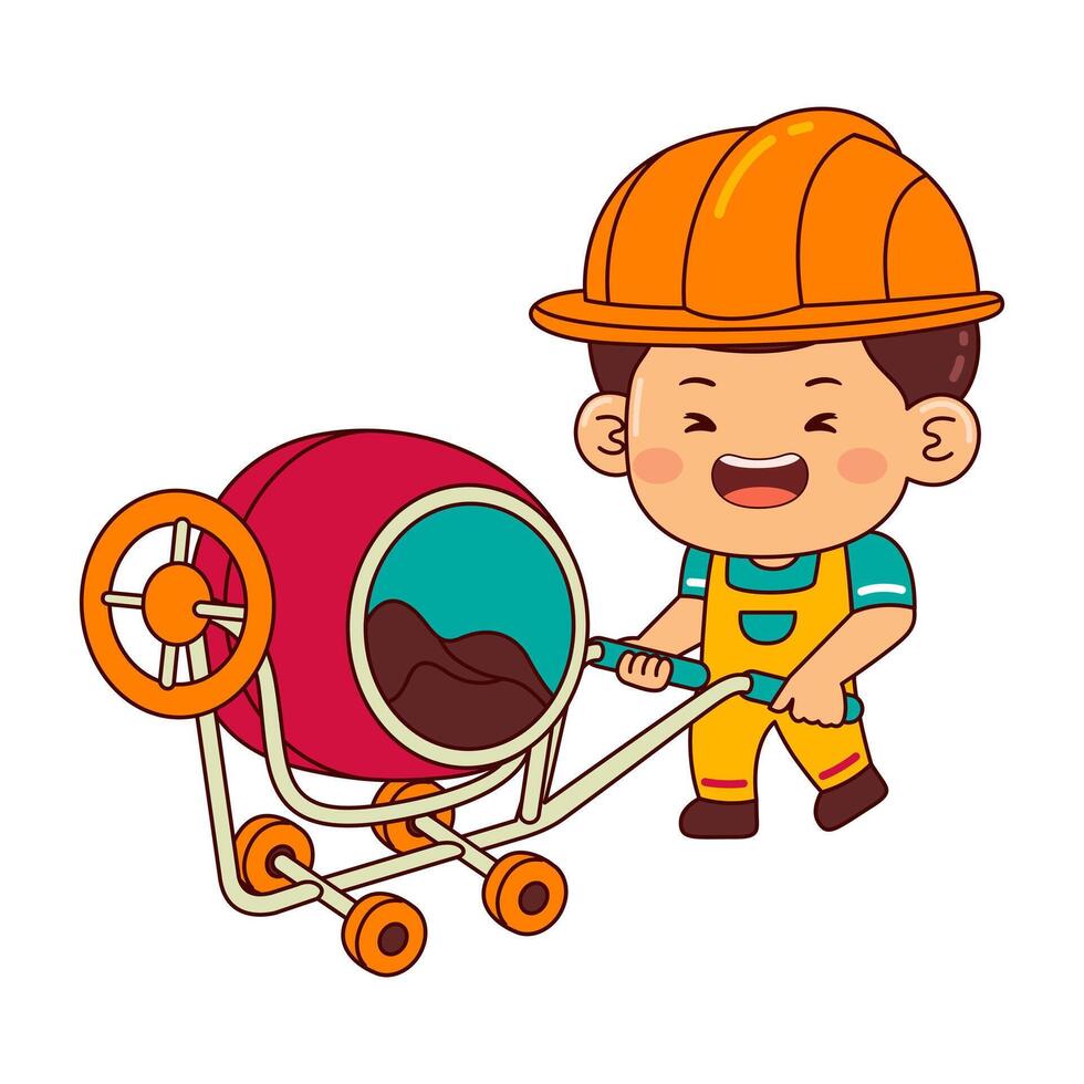cute builder boy cartoon character vector